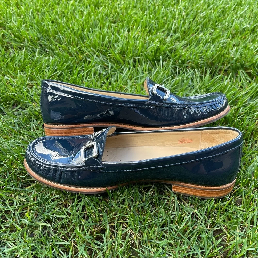 Marc Joseph New York Park Ave Navy Patent Leather Bit Loafers Driver Shoes Sz 10